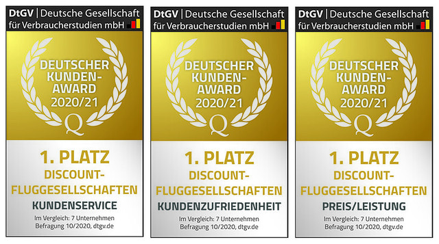 Eurowings ist dreifacher Gewinner des „Deutschen Kunden Awards 2020/21“
