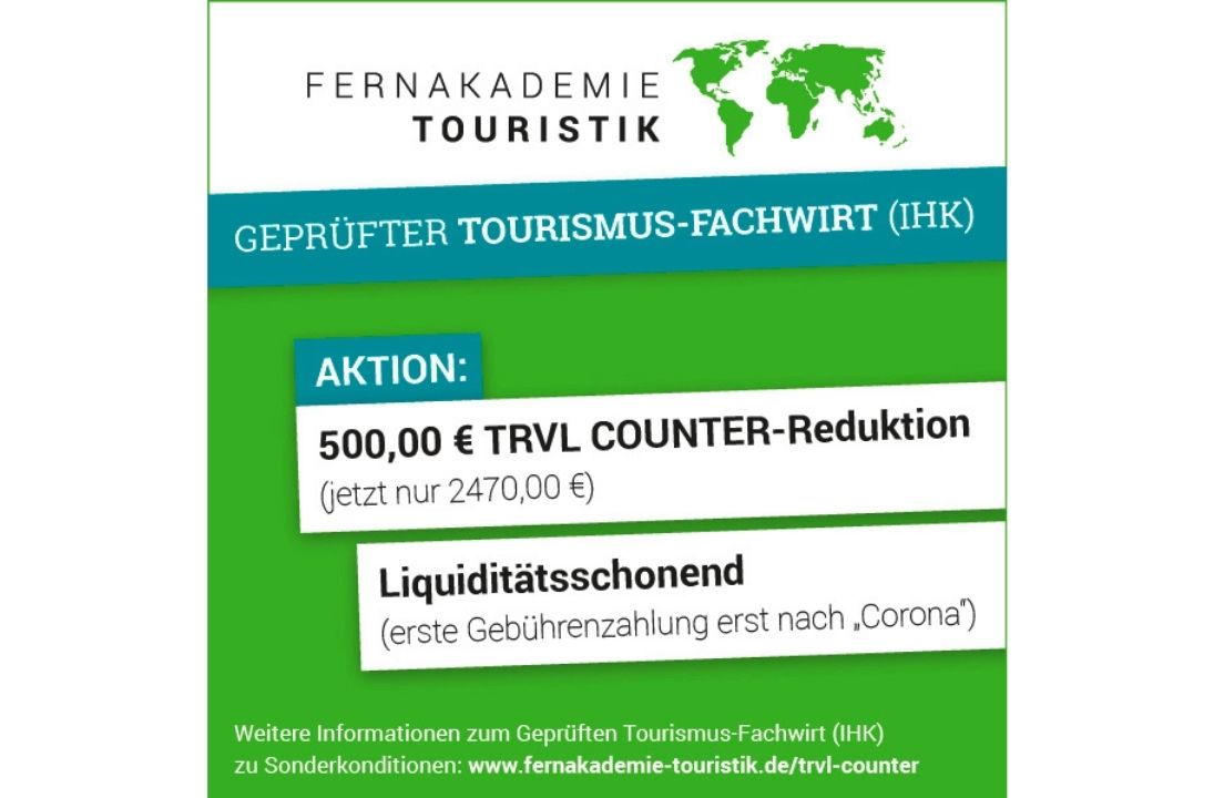 Fernstudium Tourismus-Fachwirt bei der FernAkademie Touristik zu Sonderkonditionen!
